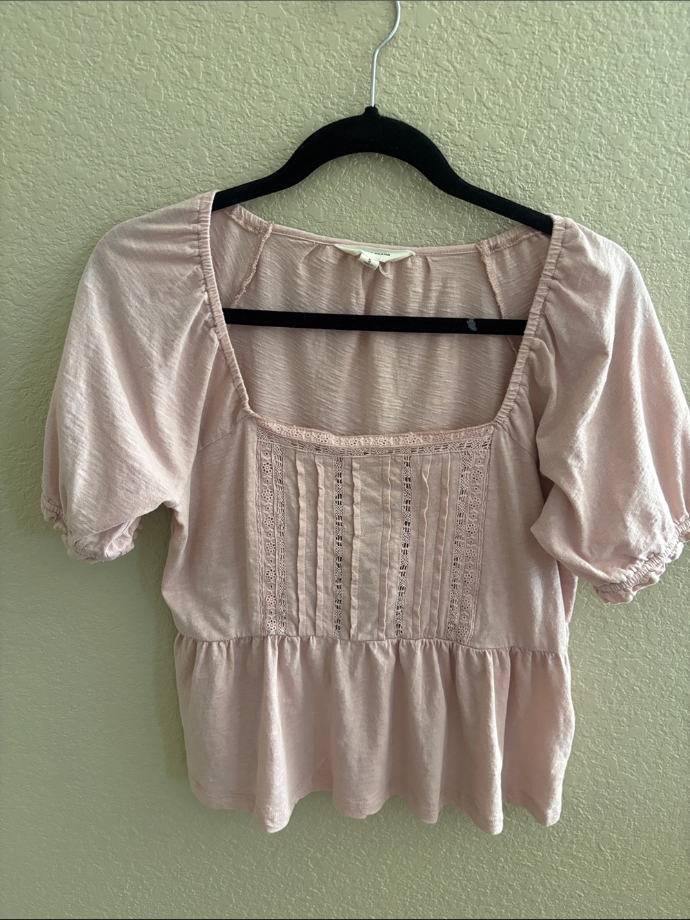 Lucky Brand Square Neck Pintuck Peplum Top - Blush